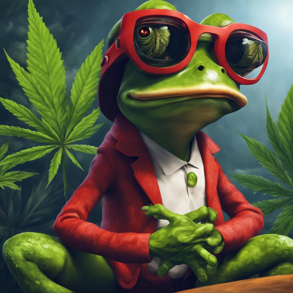 a cool frog pepe that is snoking cannabis , meme, masterpiece, 16k ...