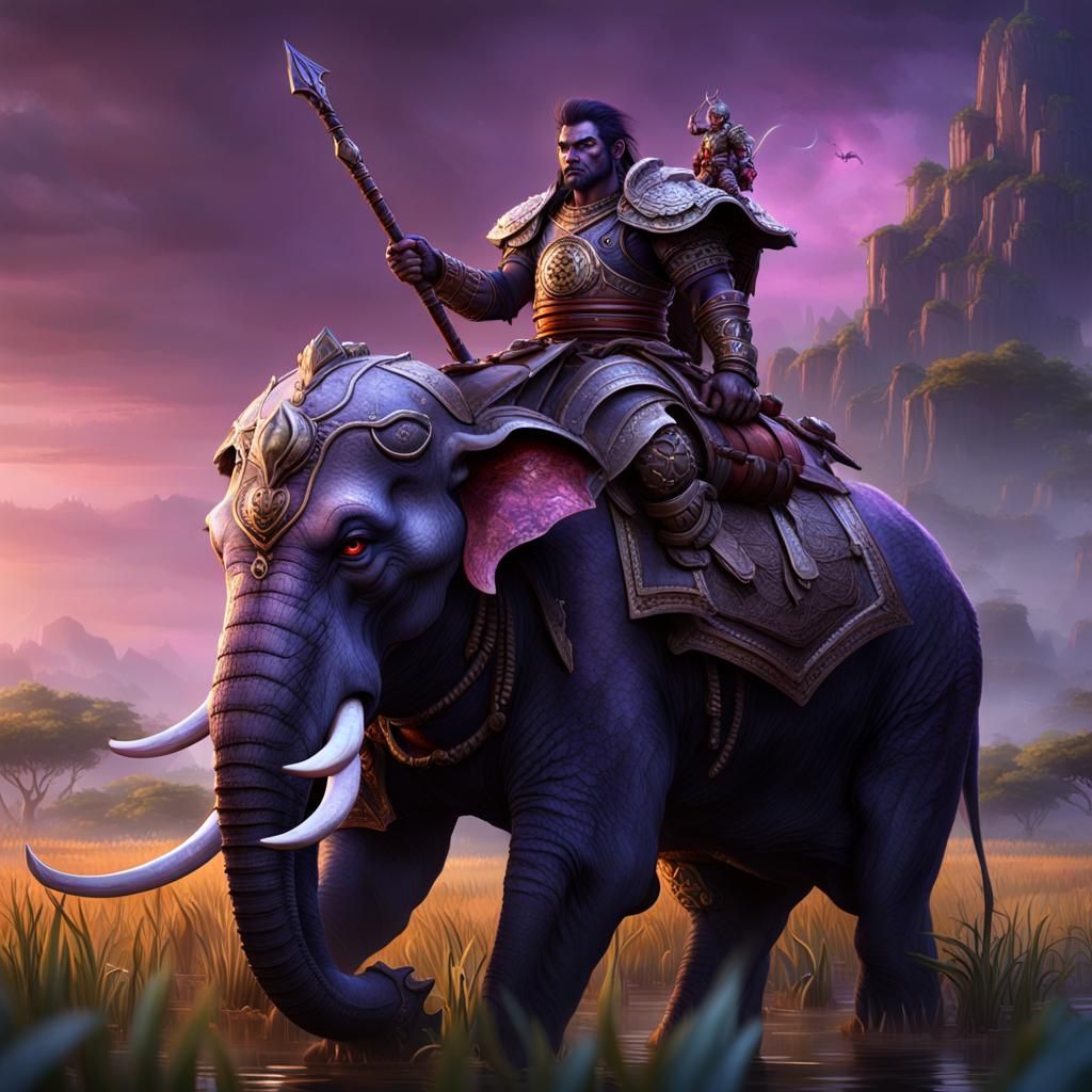 Male Asura Demon Humanoid dressed in leather armor riding an...