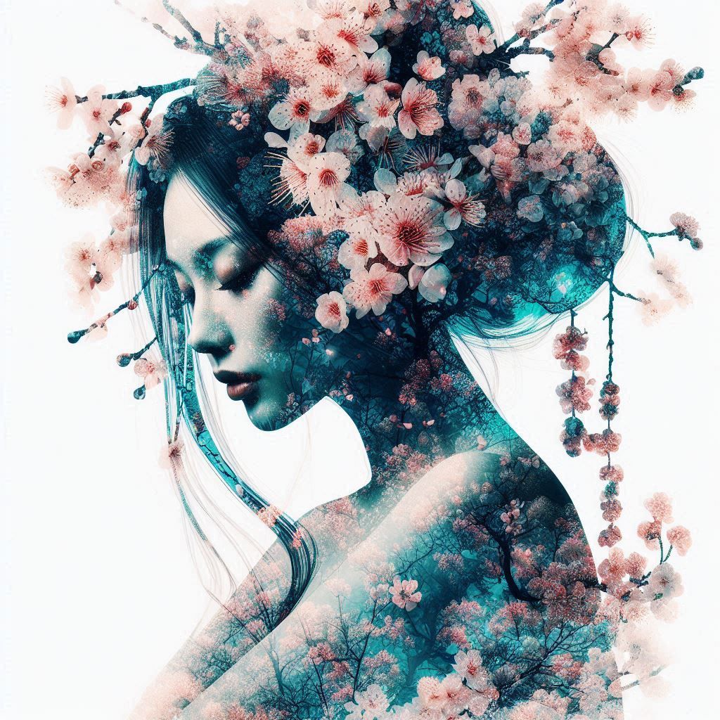 double exposure beautiful fantasy DALL-E 3 portrait landscap...