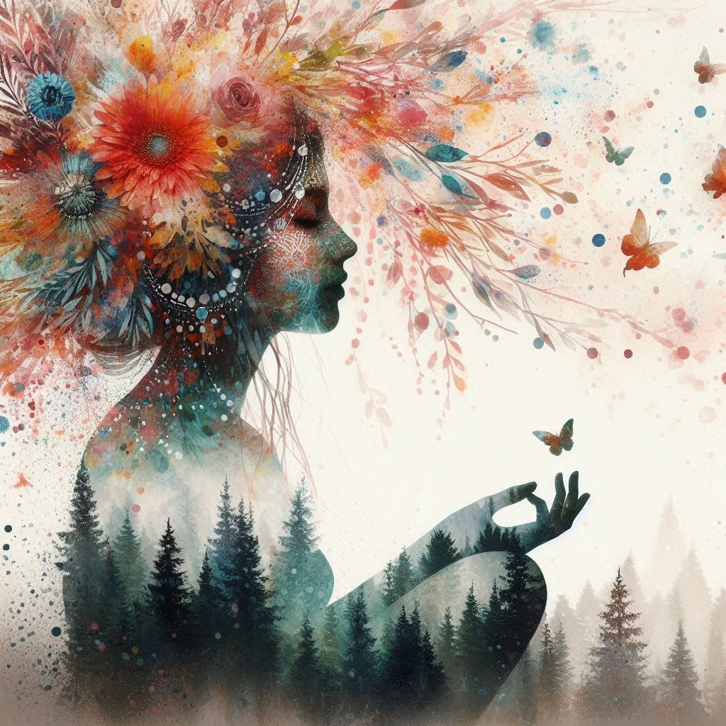 double exposure beautiful fantasy DALL-E 3 portrait landscape..