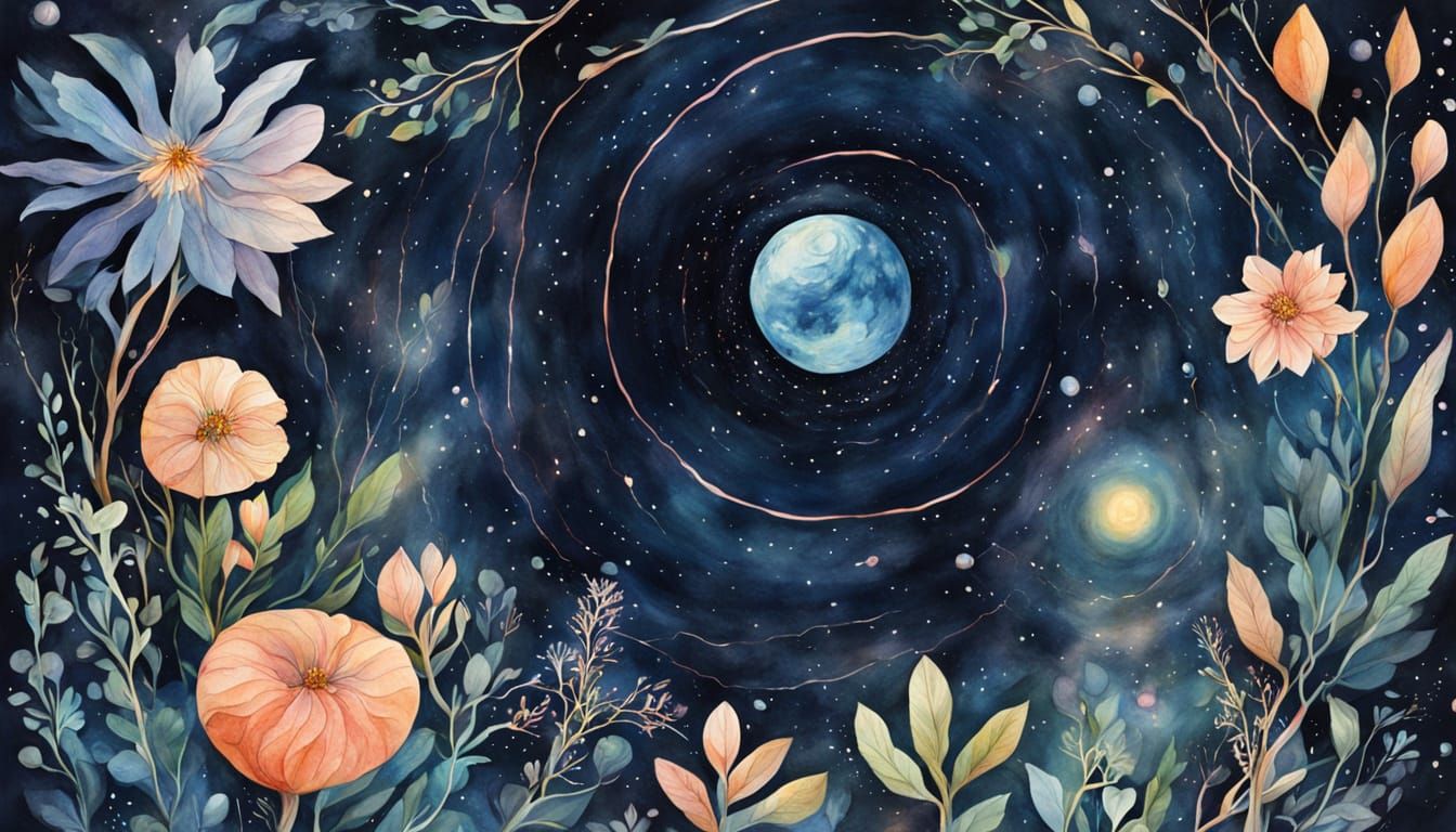 Earth Threatened by Black Hole in Watercolor Style