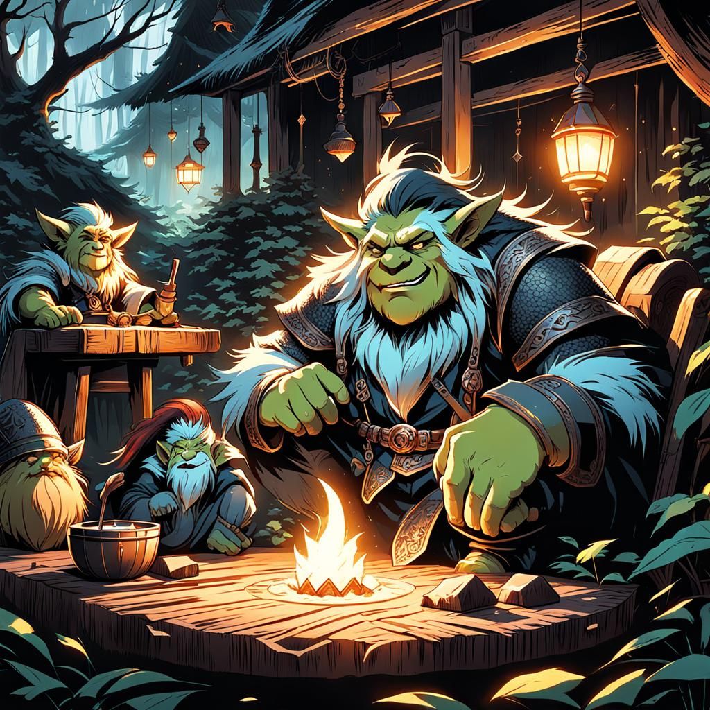 Norse-looking Trolls enjoying a quiet evening at home Master...