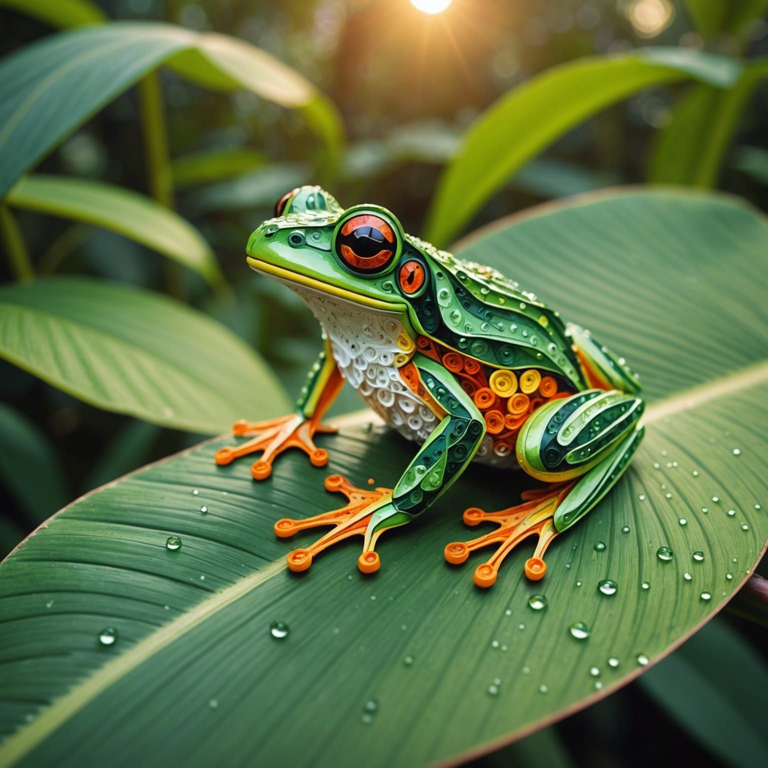 Tree frog, in paper quilling.  by @Tydus