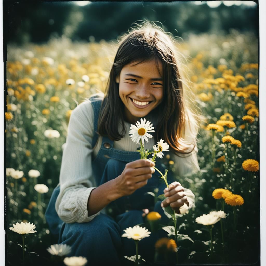 Vintage photograph of girl picking flowers   by @OrangeFury