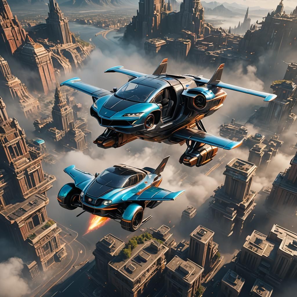 A flying car with jet engines on it ultra realistic high def...