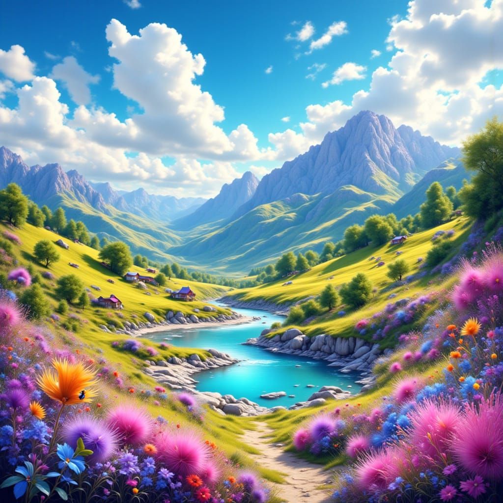 <lora:My-Teacups:1.0>  Colourful landscape