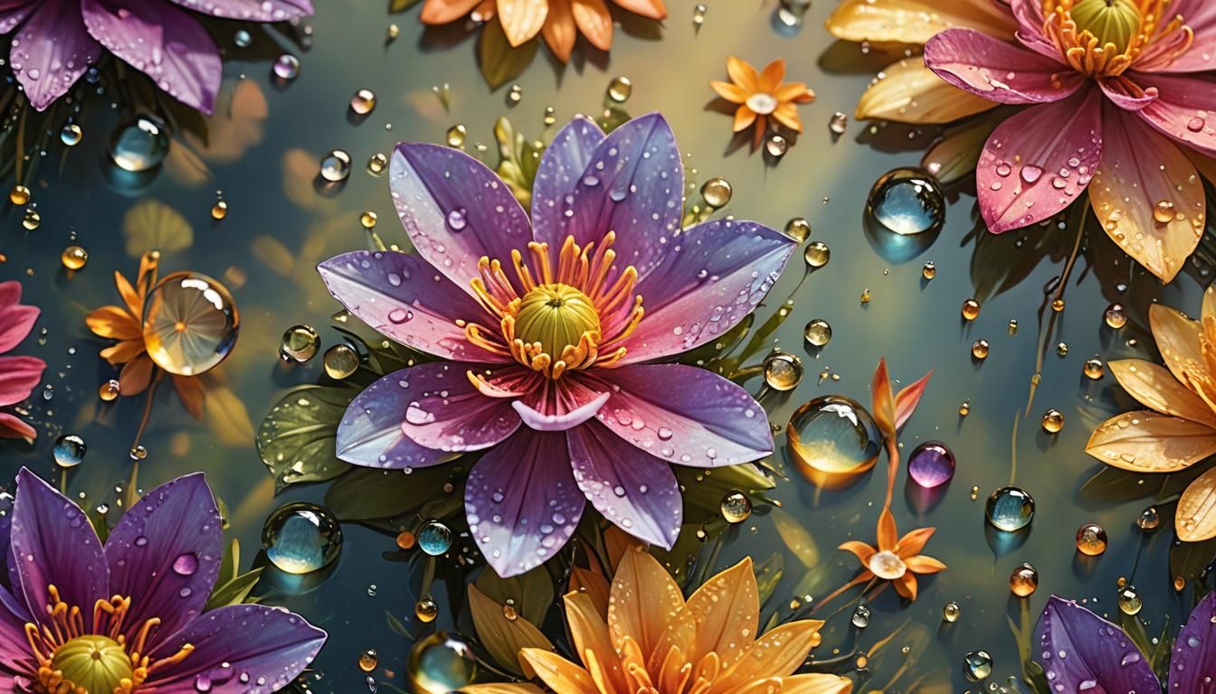 four flowers in kaleidoscope colorful photorealistic
