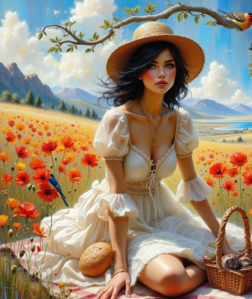 Stunning Woman in Poppy Field, Southern France Ambiance