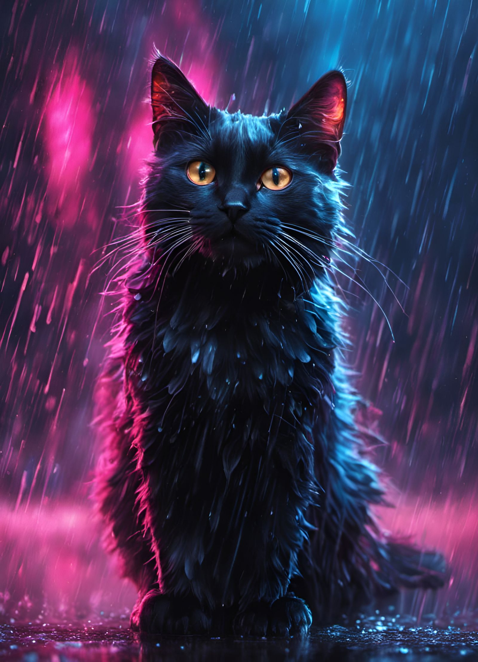 Black cat under heavy rain  by @PAC