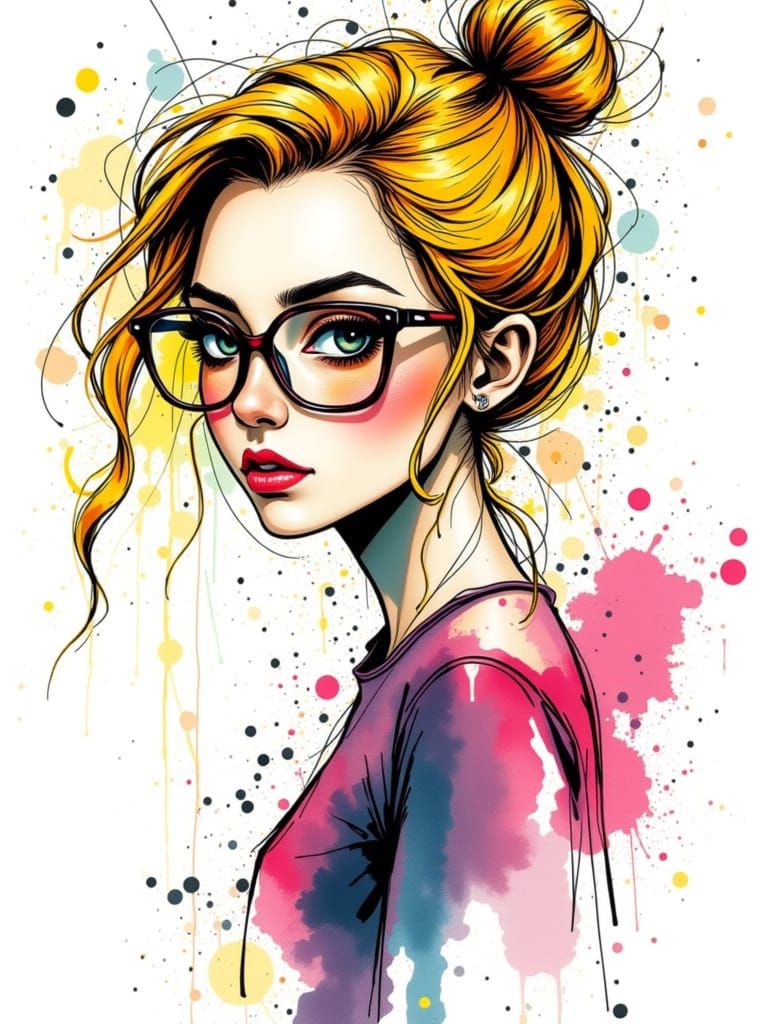 Woman glasses cafe 

Cobalt Yellow - Magenta & violet 

<lora:Chaotic and Sporadic:1.0>

jagged ink strokes, fragmented line work, splashes ...