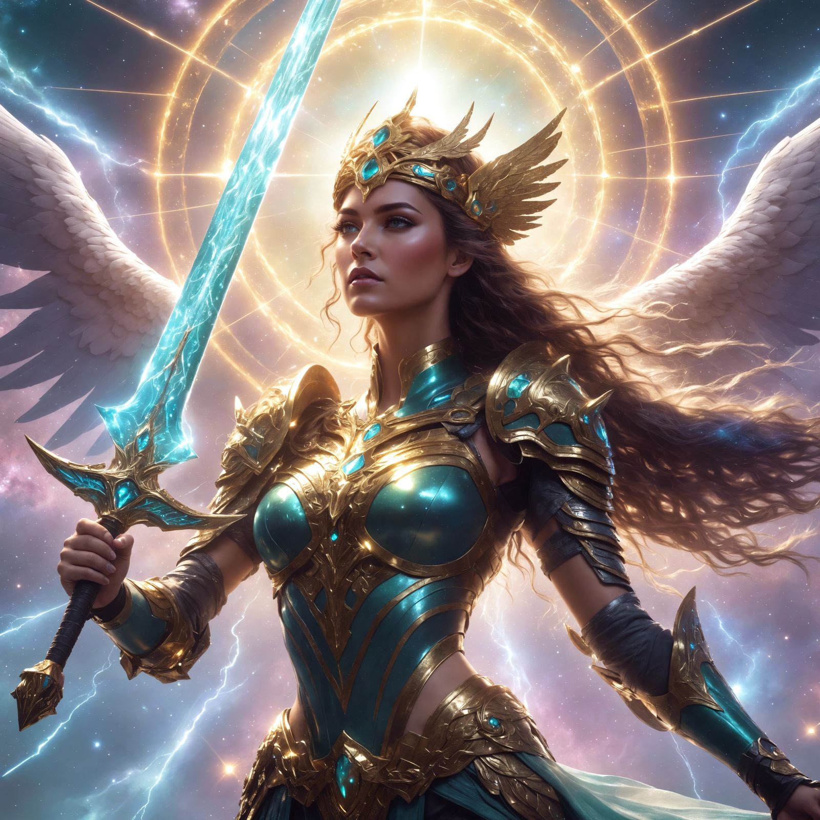 Beautiful queen of the Valkyrie with iridescent wings, magni...