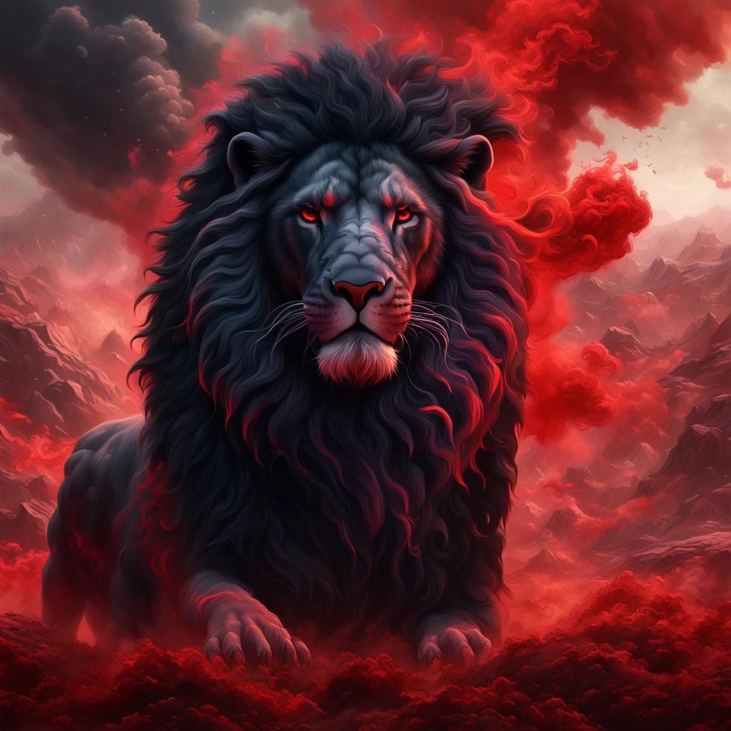 A black Lion surrounded by red smoke - AI Generated Artwork - NightCafe ...