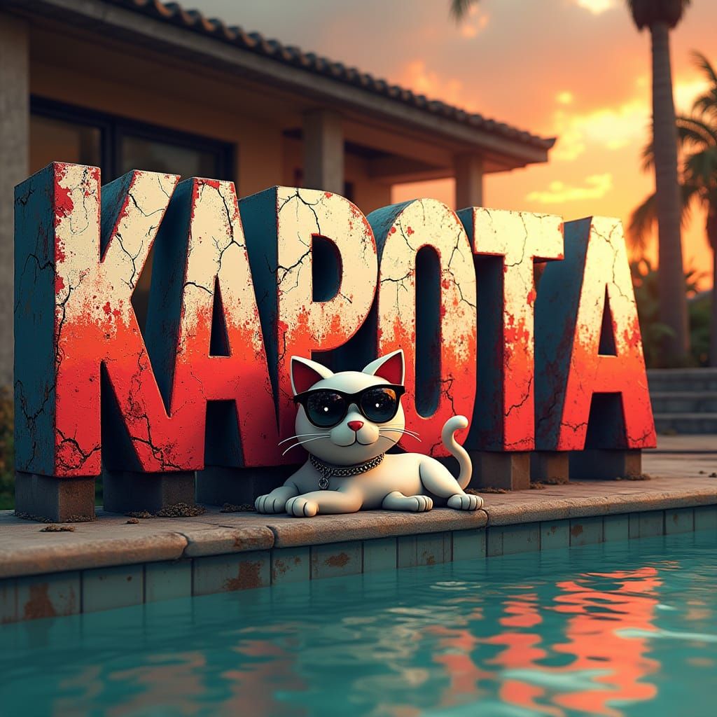 “Graffiti style digital art of the word 'KAPOTA', white to red gradient, cracked and splattered paint, smoky background,...