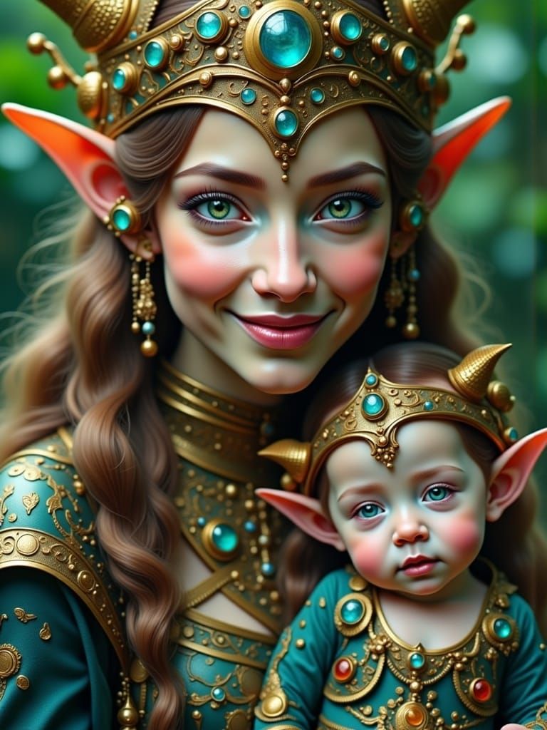 <lora:Alienesque Flux:1.0> Test Lora Elf with Babe in arms