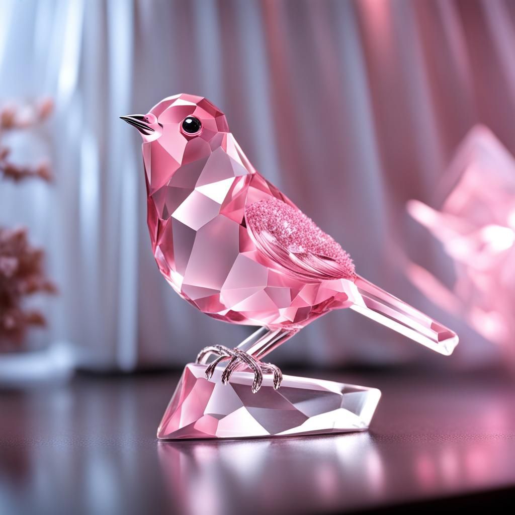 Cute,adotable Crystal pink bird , sitting on  crystal tree