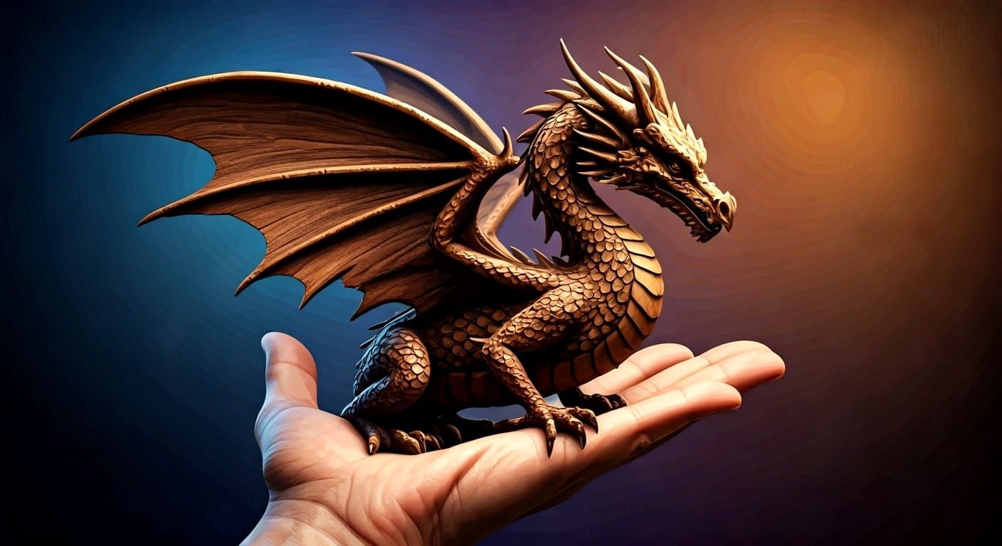 A wooden hand carved Dragon  by @Steven