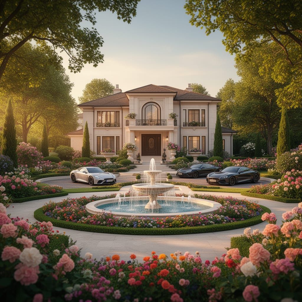 Luxurious Villa with Opulent Garden and Cars