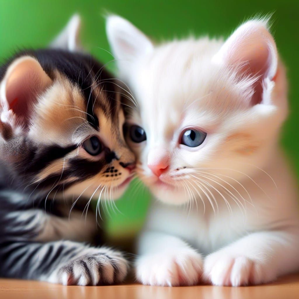 <lora:Kittencove:1.0>Cute little boba eyed kitten sitting down touching noses with another kitten detailed kittens, light-focused, natural...