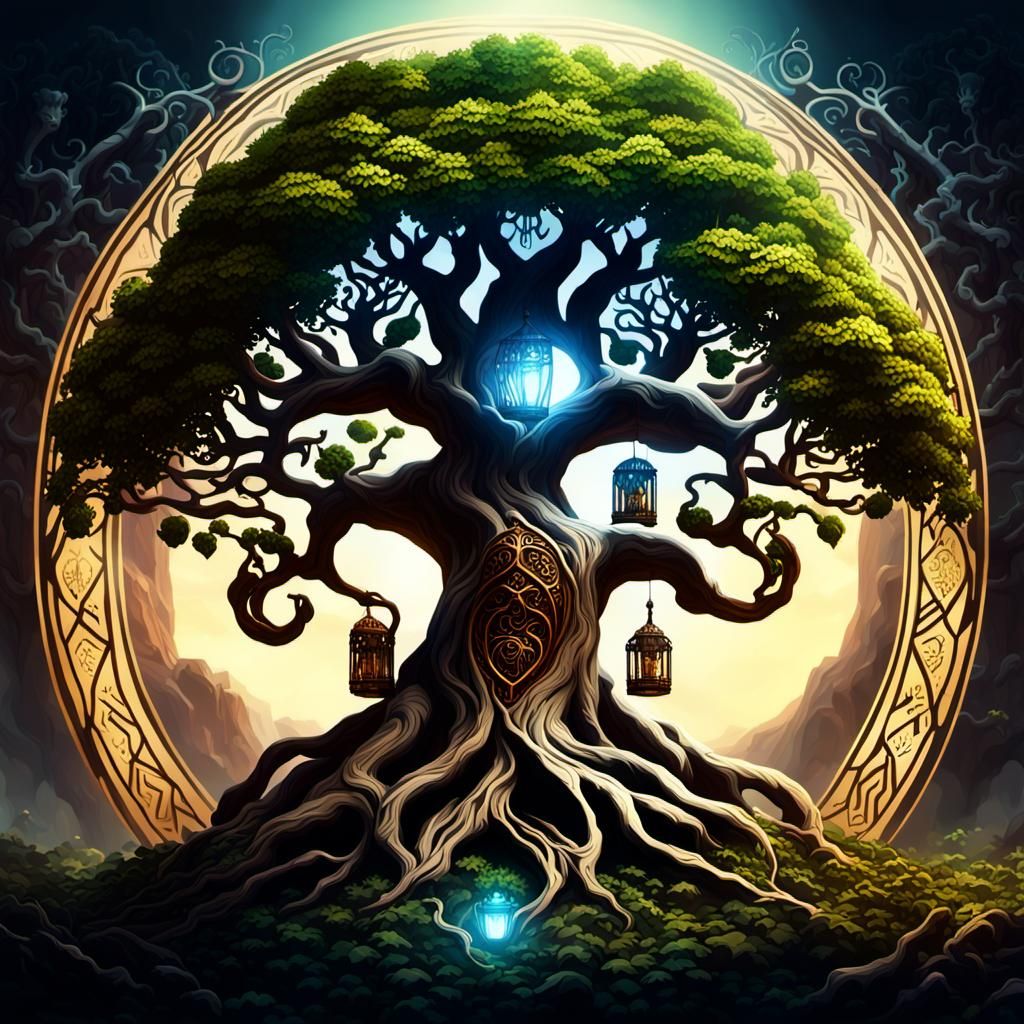 Tree_of_life_intertwined_with_Demeter_goddess_of_nature; harmonic composition; contrasting colors  by @DeadlyKitten41