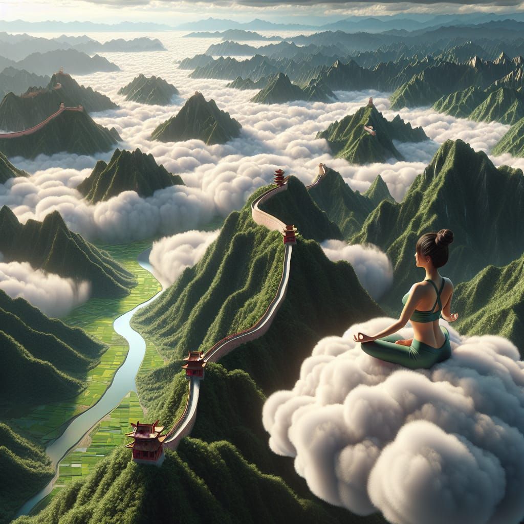 Meditating on a Cloud Above a Vast Scenery