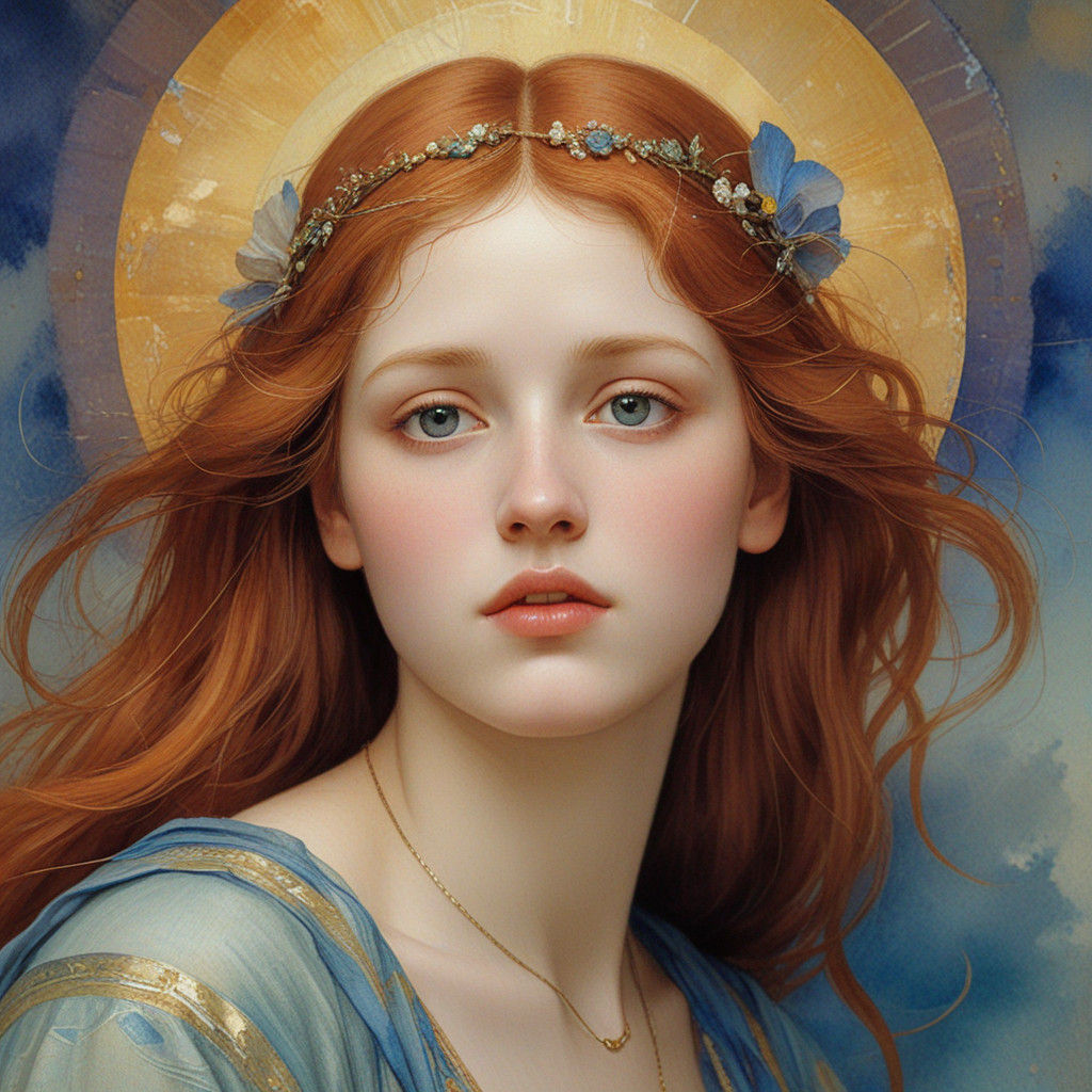 Dreamy Pre-Raphaelite Woman in Watercolor