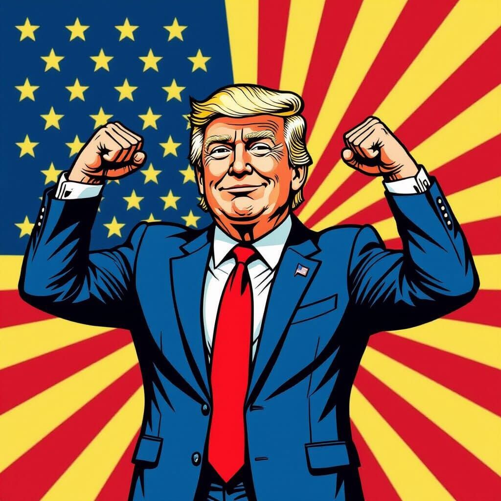 Muscular Donald Trump in Pop Art Style