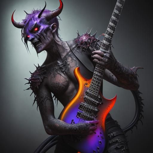 demon playing metal guitar