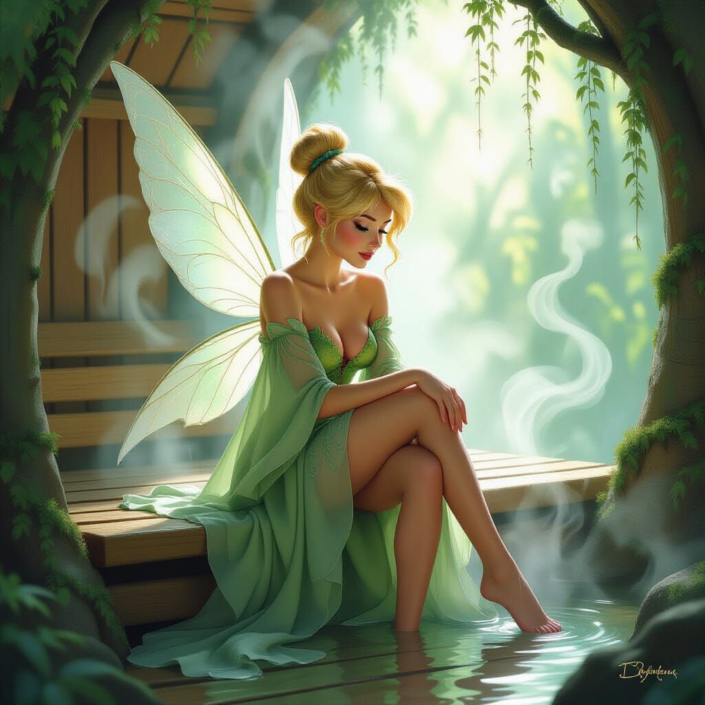 Tinker Bell relaxing in a sauna filled with mist  by @Hard Boiled Entertainment