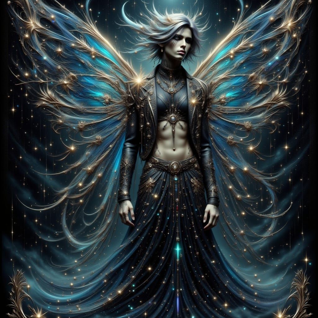 <lora:Art Nouveau Punk V2:1.0> <lora:Darkspark Intensity:1.0> Renaissance oil painting Glowing glittering fairy alien ghost glowing figure, ...