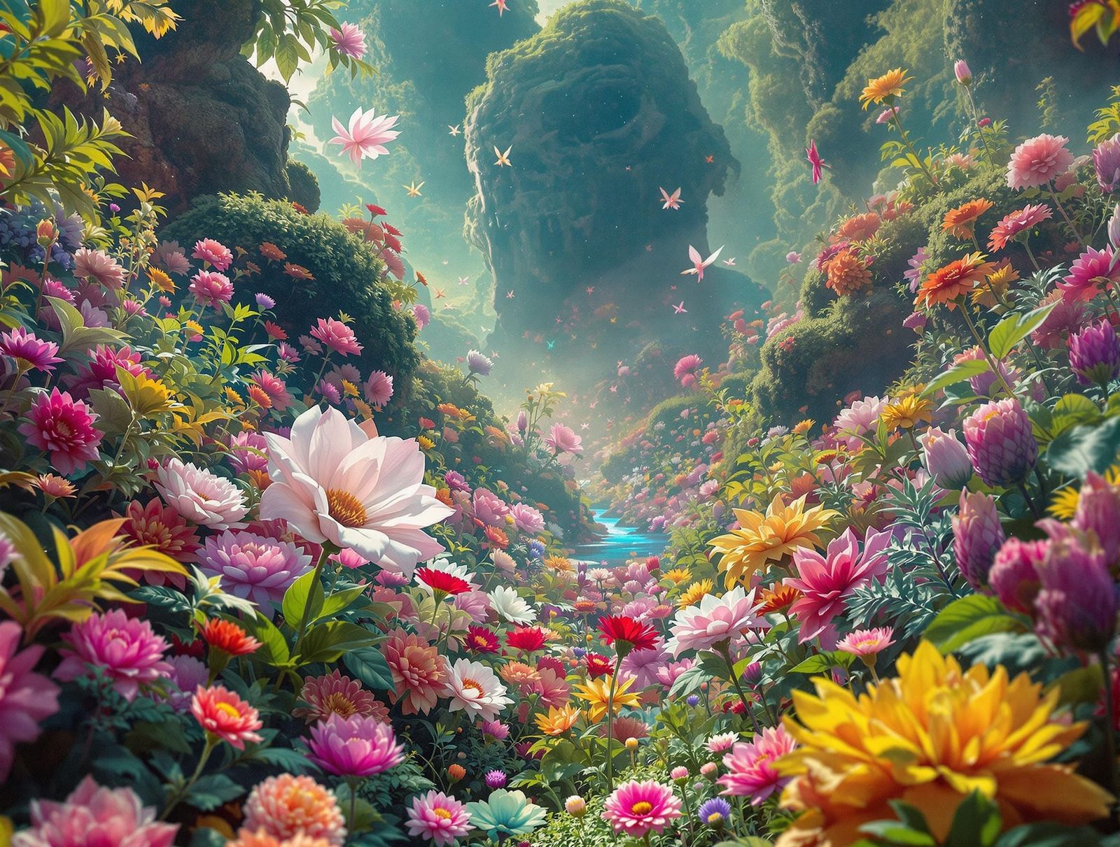 Vibrant Surreal Fairy Landscape in Classic Horror Film Style