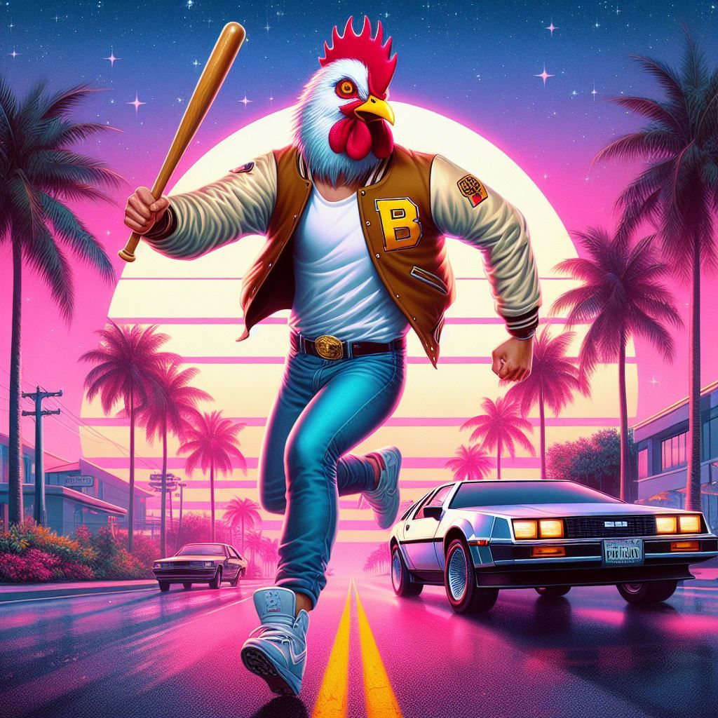 hajime sorayama retro 80s futurism Hotline Miami. A male wit...