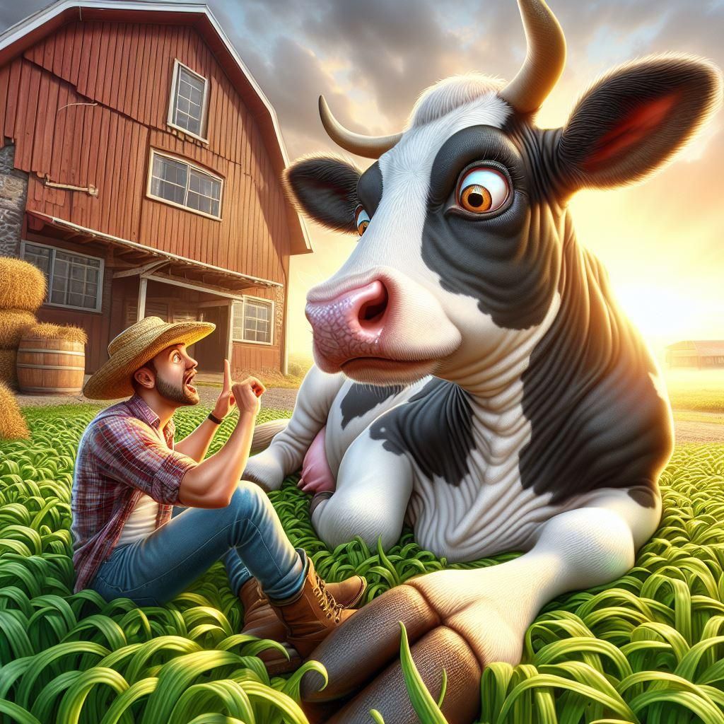 Trying to explain the new milking machine to Bessie