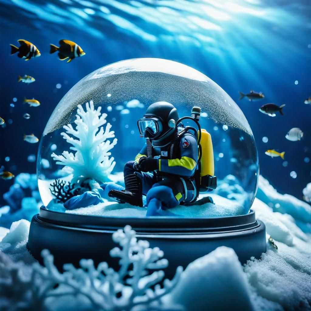 Underwater Close up of Frozen Deep sea diver sitting at bott...