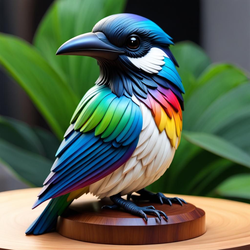 Rainbow Magpie Statue in Anime Style