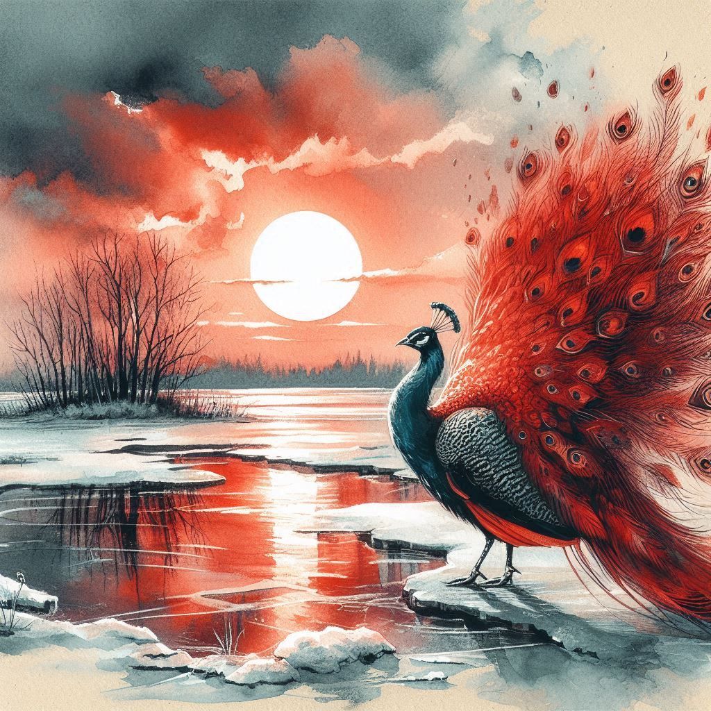 Red peacock in the winter