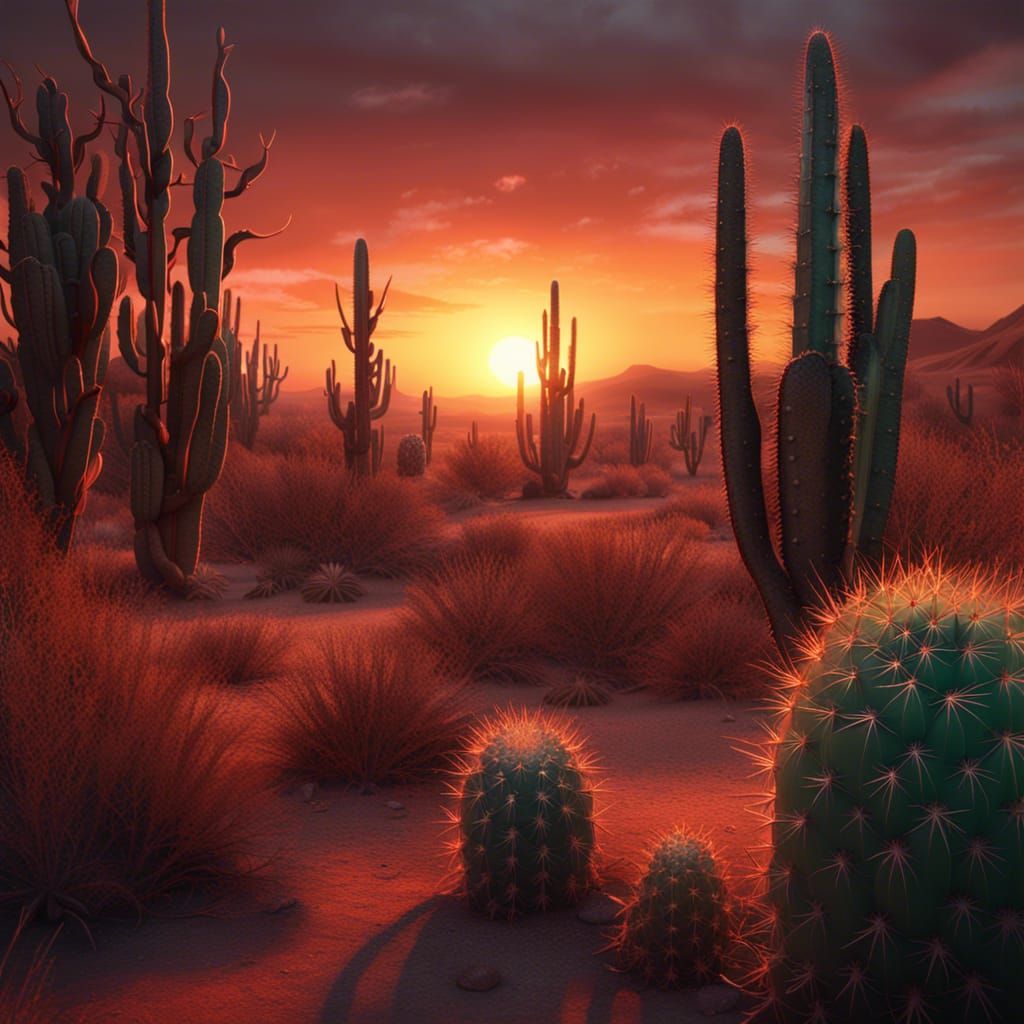 desert sunset , cactus spikes  by @symon
