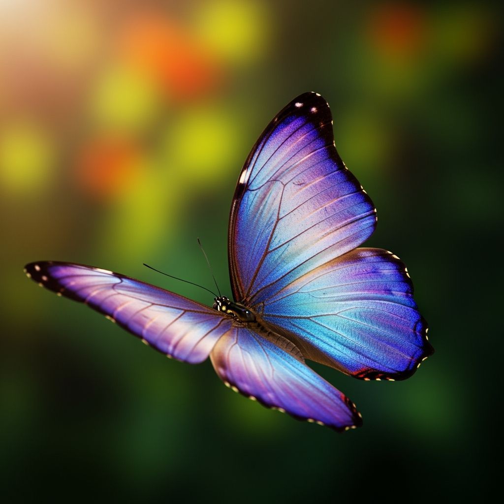 Iridescent Butterfly in Flight: A Detailed Close-Up