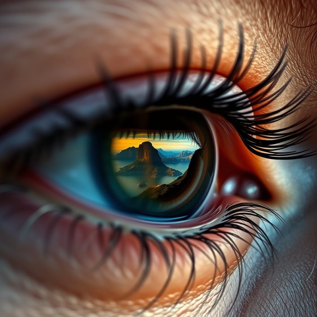 Photographer's Eye Reflecting Stunning Landscape in Hyperrea...