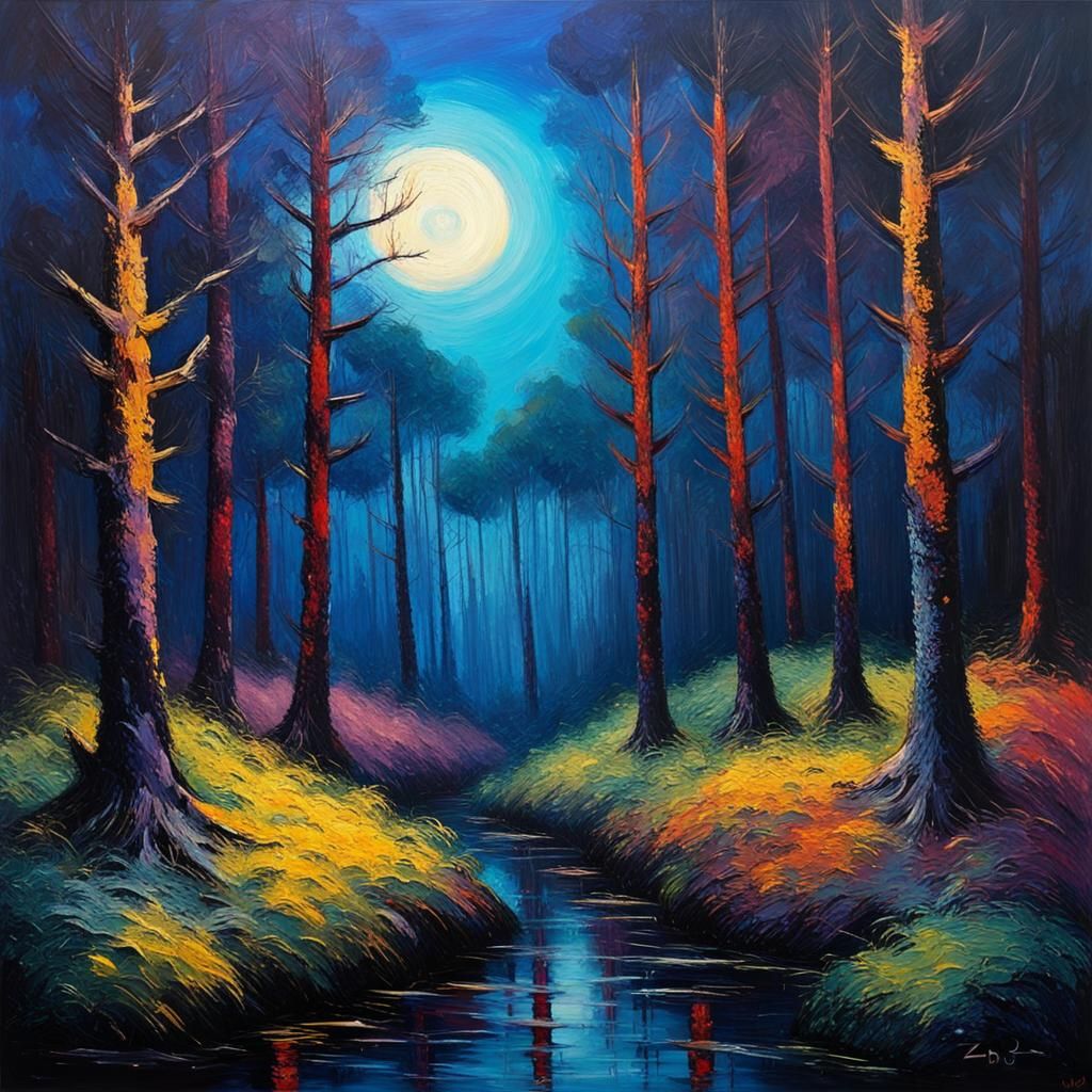 The dark forest shiny moonlight