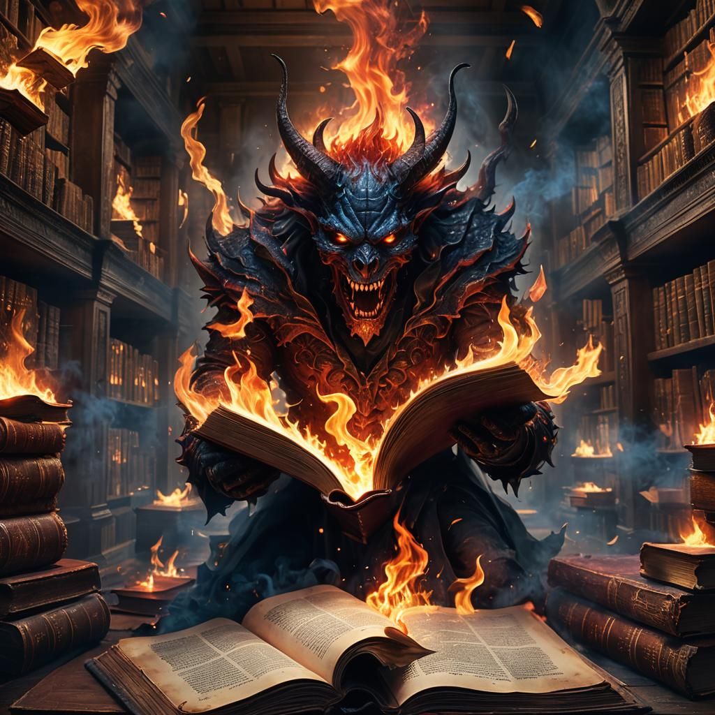 Demonic Books with fire.