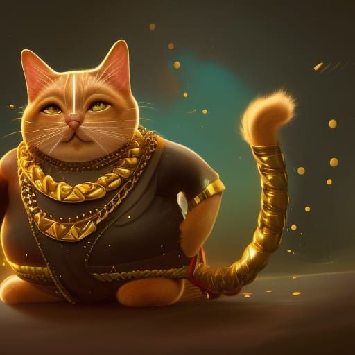 fat cat wearing a gold chain