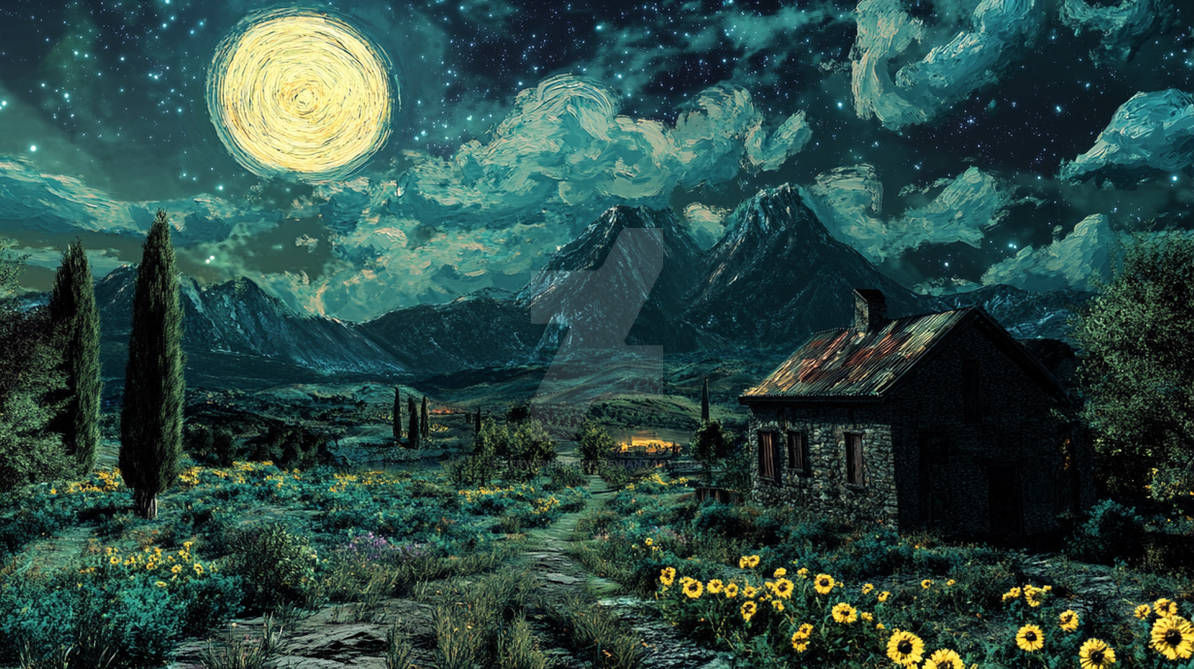 landscape at night, Van Gogh style