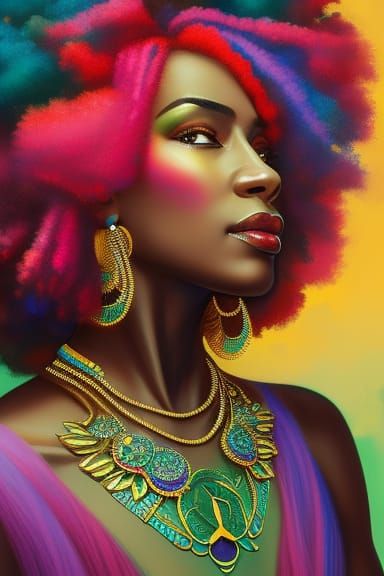 Jamaican woman in colourful clothing & jewellery