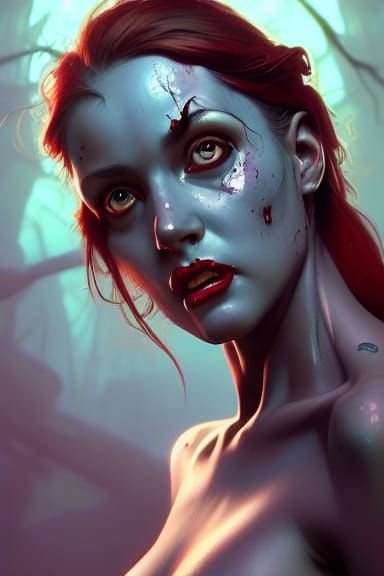 beautiful zombie pin-up girl, head and torso portrait, 8k re...
