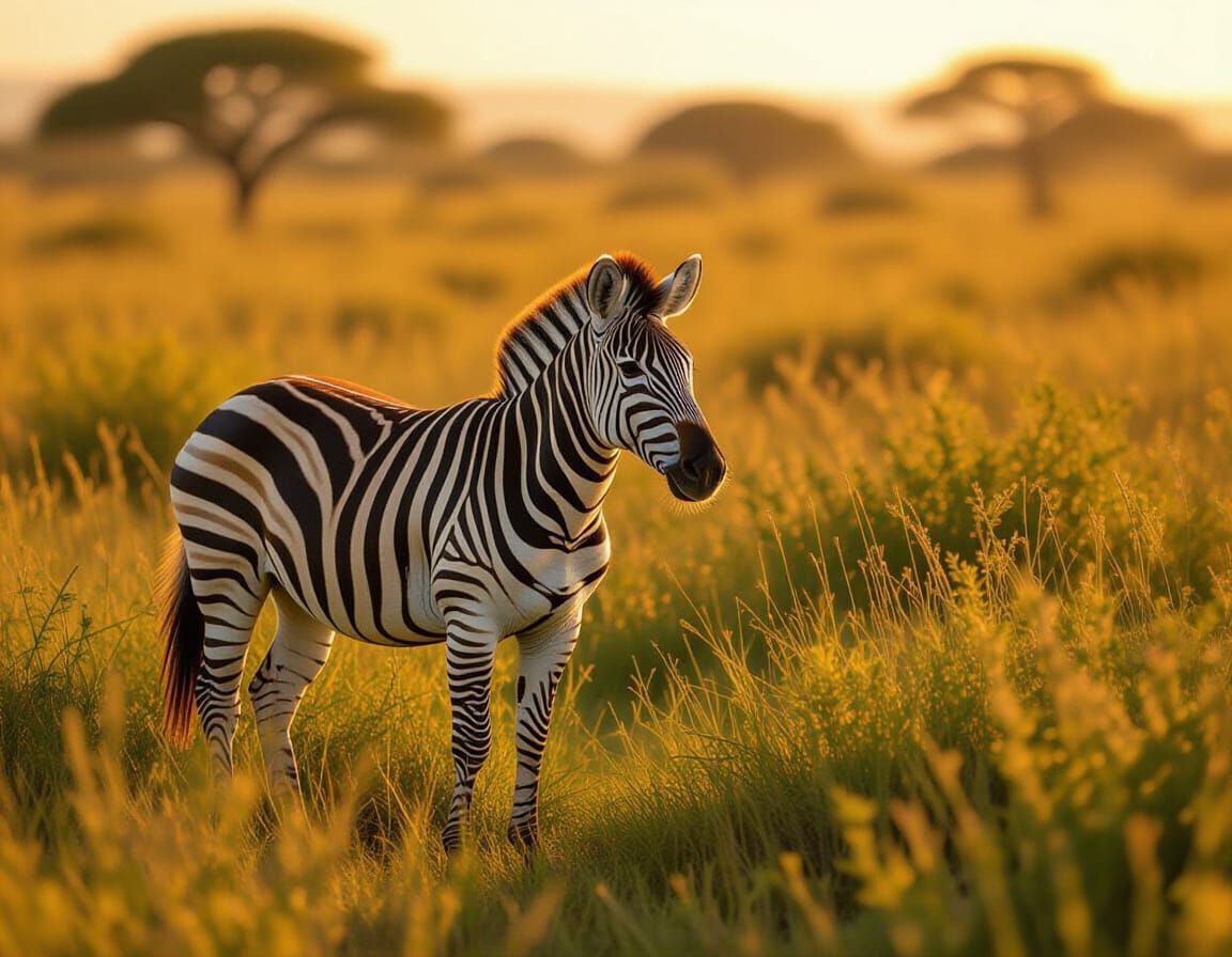 Photorealistic Zebra in Golden Hour Landscape
