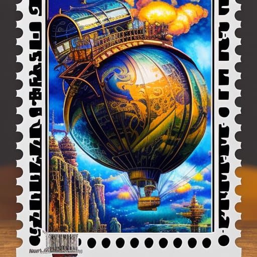 Steampunk Airship Stamp  by @Mordecai