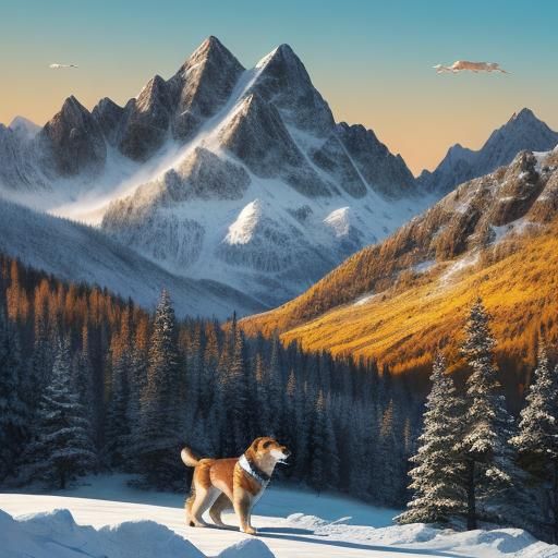 Mountain Dog Hiking Companion in Golden Light