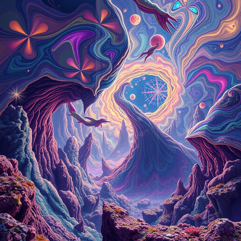 Surreal Dreamscape in Vibrant, Swirling Patterns