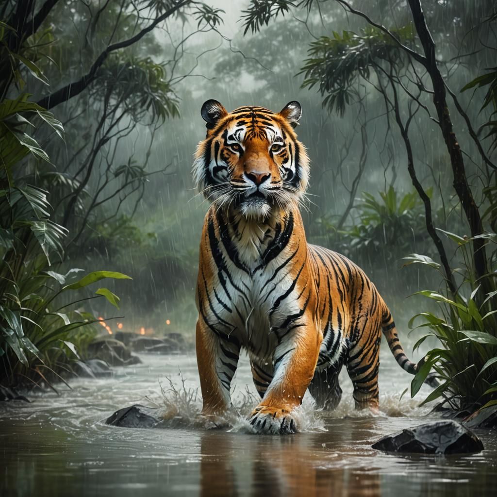 Tiger in a river .