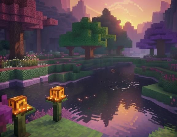 Minecraft, ultra shading, forest biome, Minecraft blocks, hyper ...